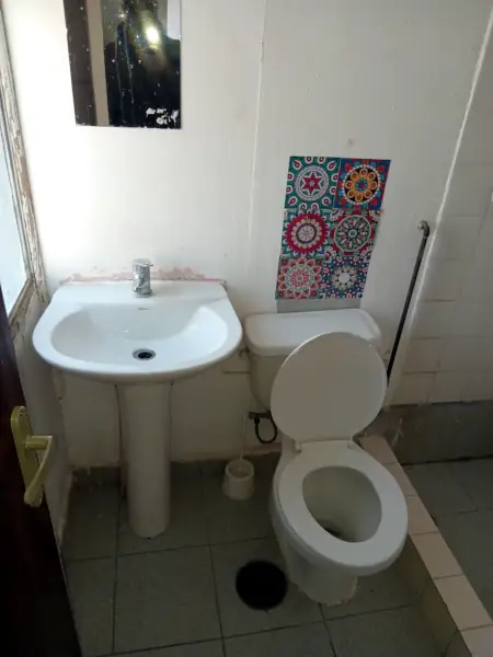 Vista del lavamanos e inhodoro del baño